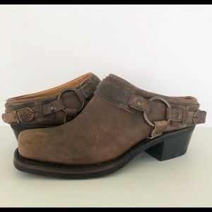 Frye Belted Harness Biker Moto Mule Clog